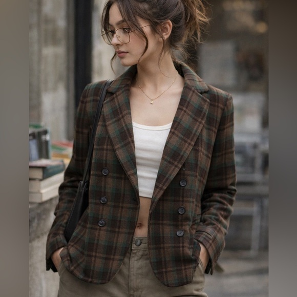 Lush Jackets & Blazers - Lush l Poetcore Literary Aesthetic | Cedar Pine Plaid Blazer Size M